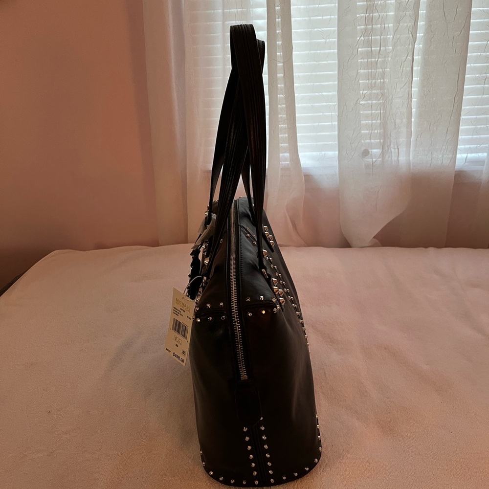 Michael Kors Black Leather Studded Astor Satchel - Picture 3 of 9
